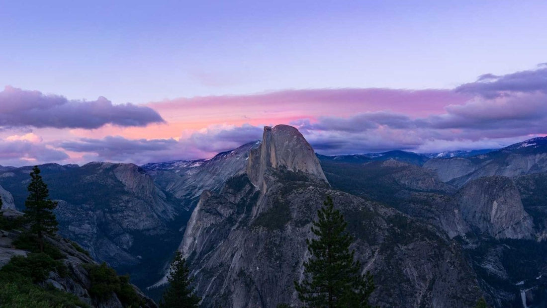 Twighlight view of a mountain valley.