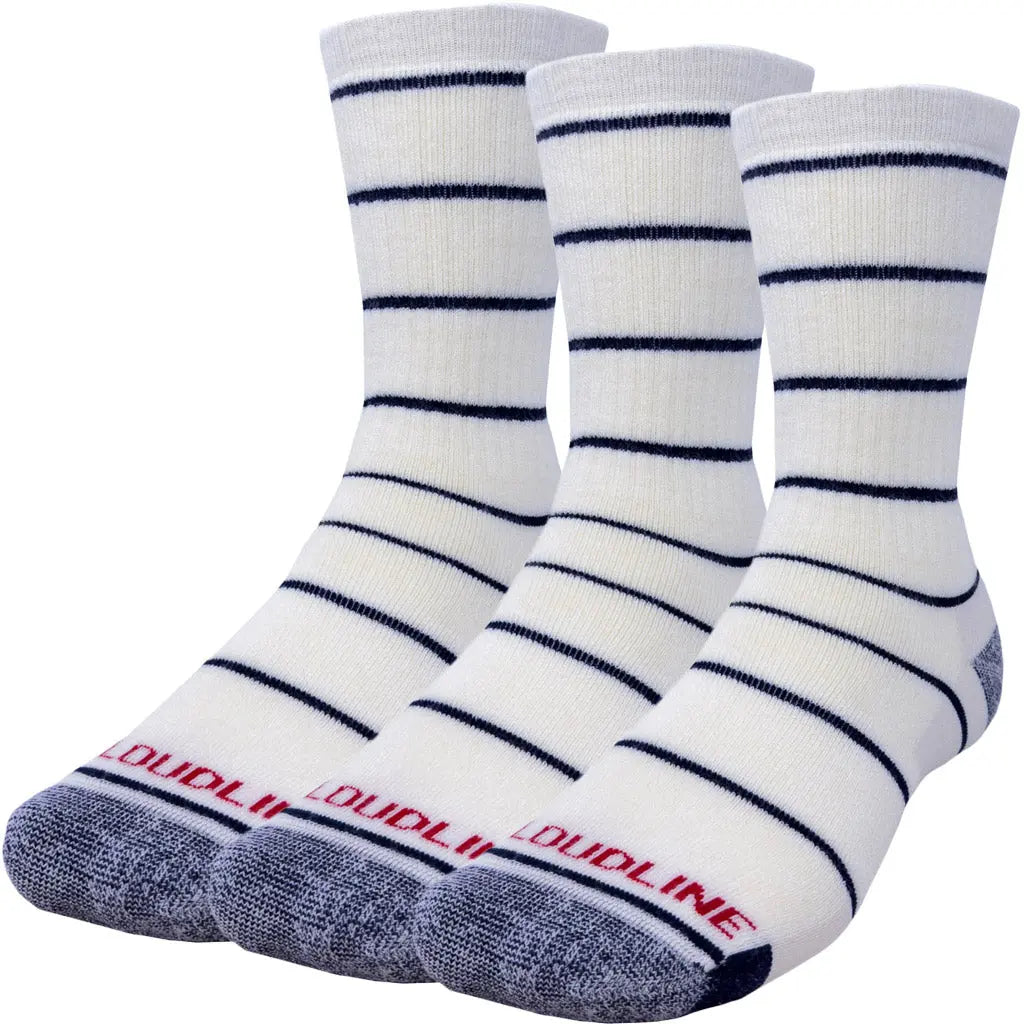 Crew Merino Wool Hiking Sock 3-pack - Medium Cushion - White Navy Pinstripe