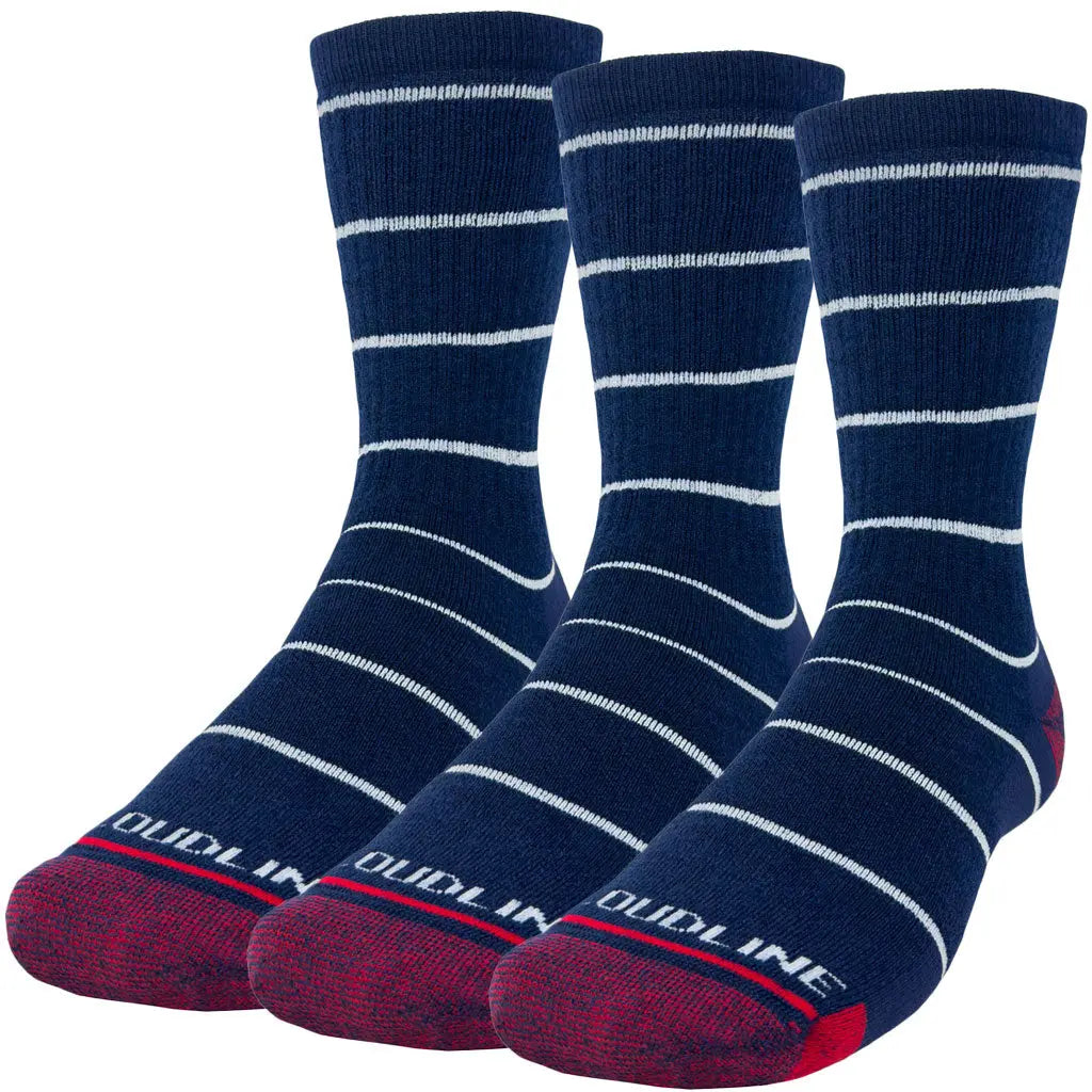 Crew Merino Wool Hiking Sock 3-pack - Medium Cushion - Navy White Pinstripe