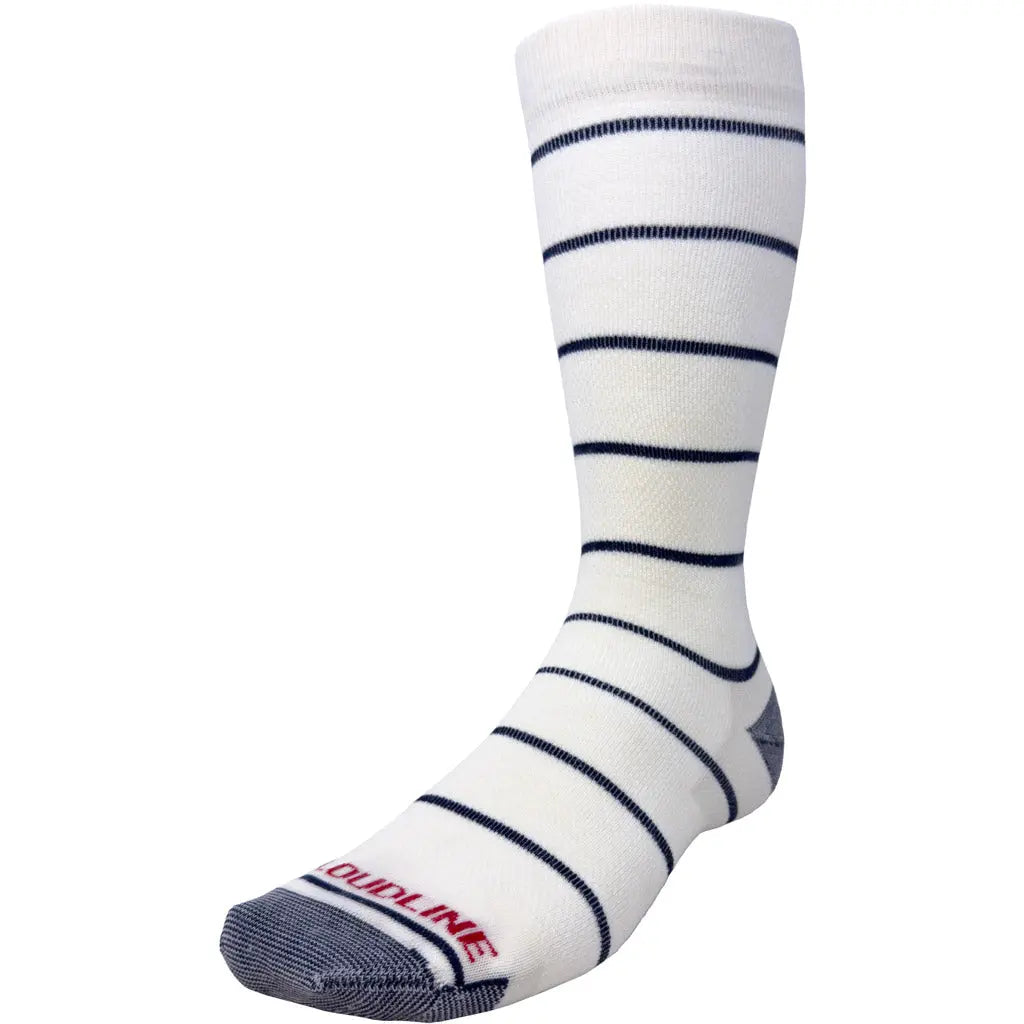 Cloudline Pinstripe Merino Wool Graduated Compression Sock - Ultralight - White Navy Pinstripe