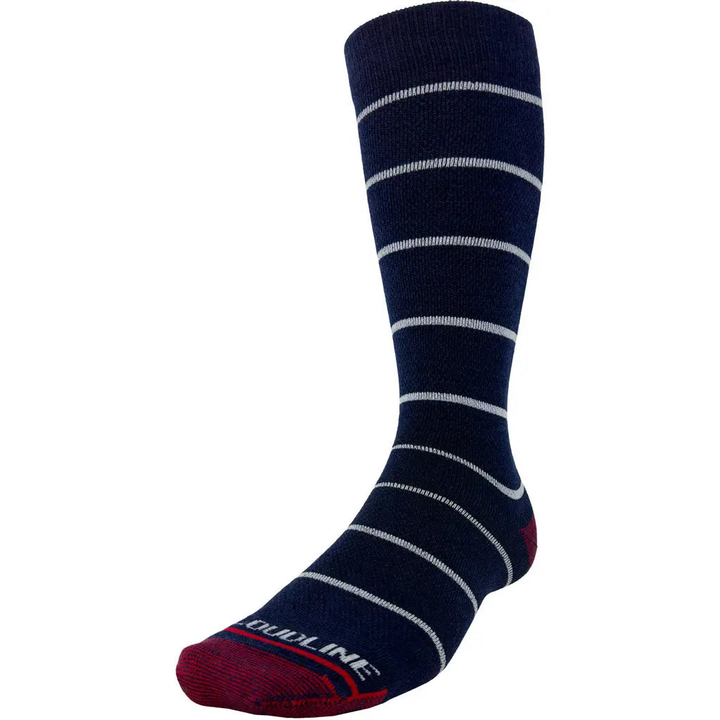 Cloudline Pinstripe Merino Wool Graduated Compression Sock - Ultralight - Navy White Pinstripe
