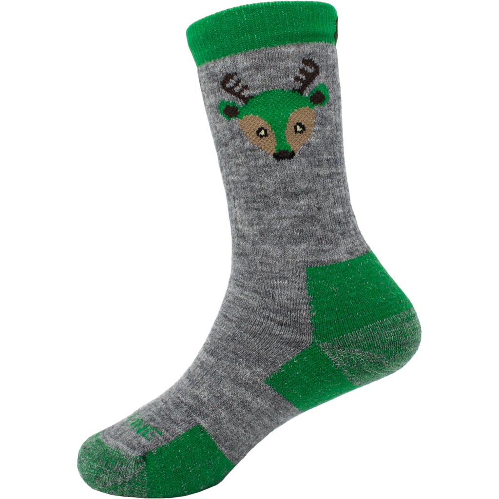 2 Pack Kid's Hiking Sock - Medium Cushion - Green Deer