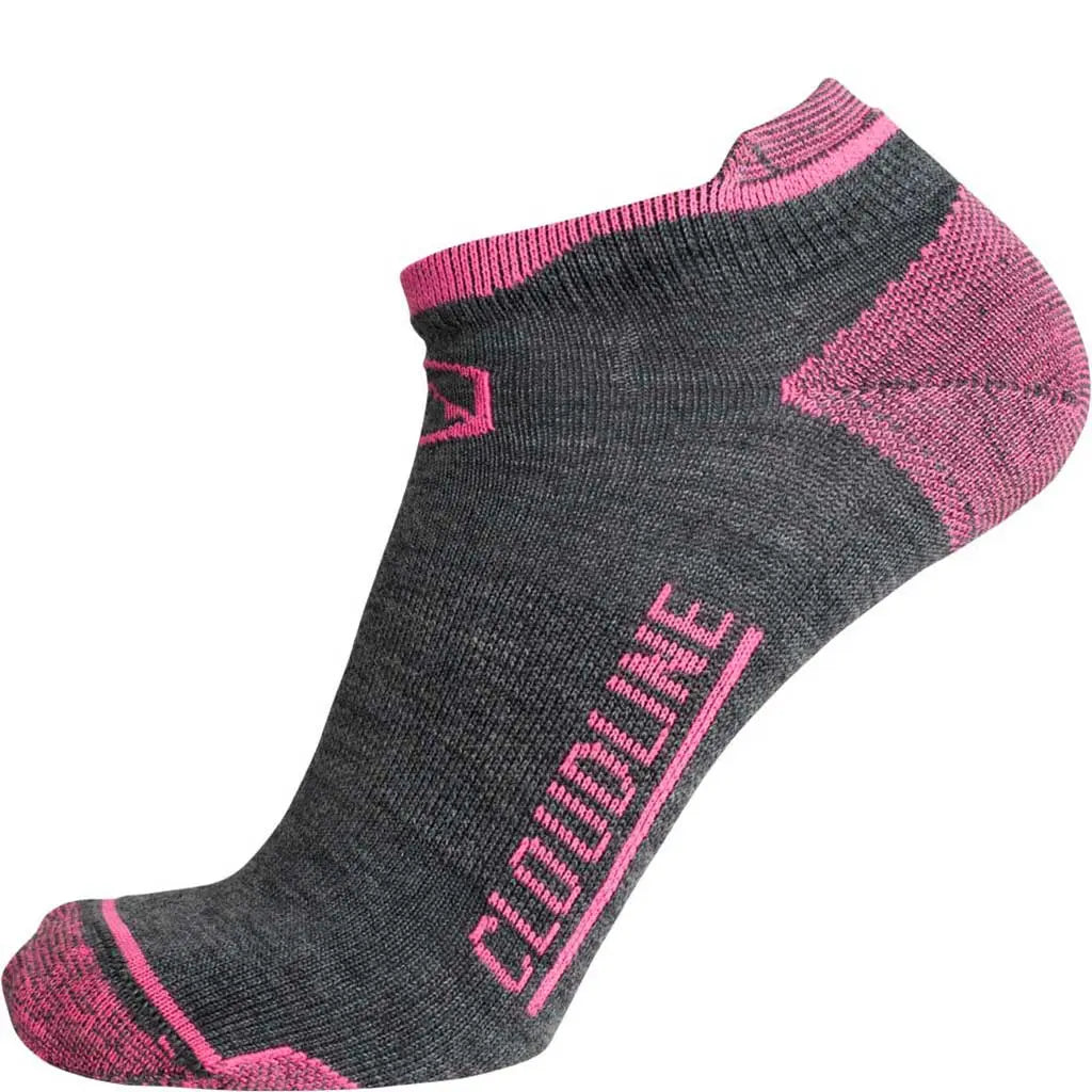 Cloudline No-Show Merino Wool Running Sock - Light Cushion - Wildflower Pink