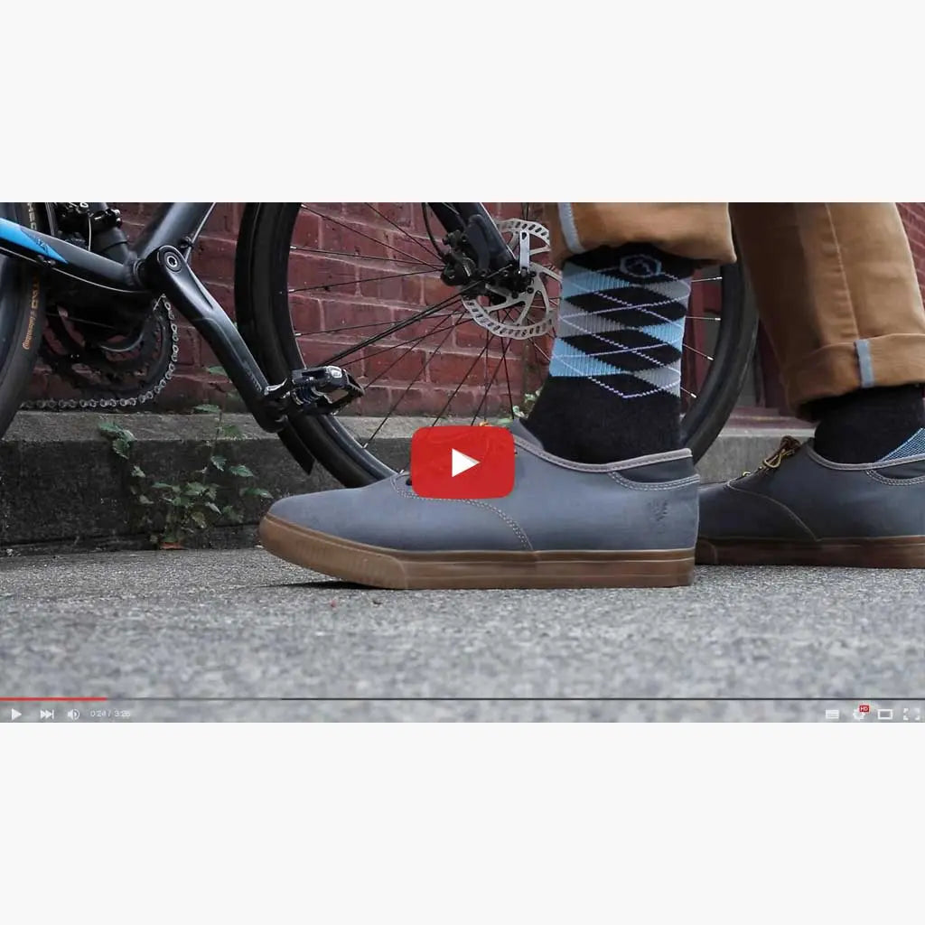 Video of man wearing Cloudline Merino Wool Active Dress socks during his day bike commuting, working, and hitting the gym.