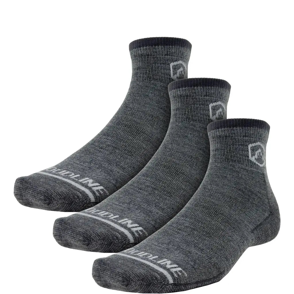 Quarter Top Merino Wool Running Sock 3-pack - Light Cushion - Granite