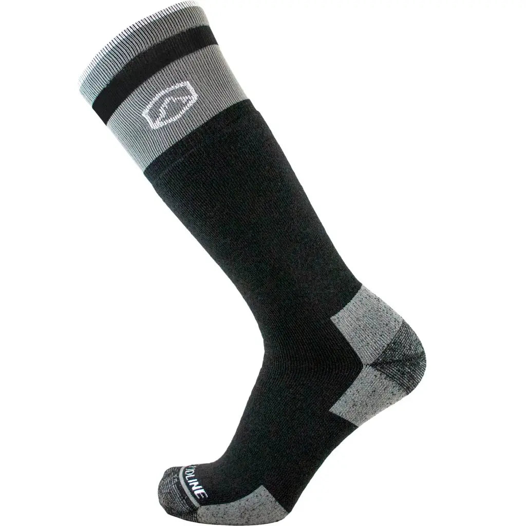 Cloudline Merino Wool Ski & Snowboard Sock - Medium Cushion - Black and Grey