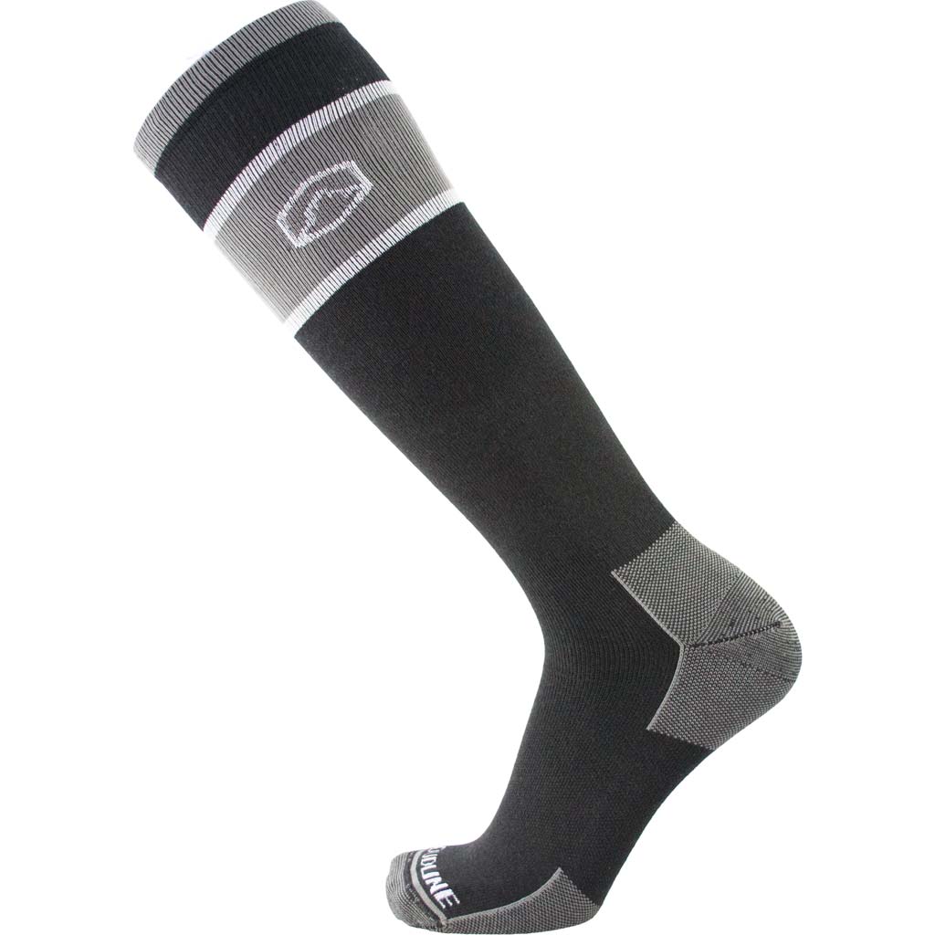 Cloudline Ski & Snowboard Sock - Ultralight - Black with Grey and White Stripes