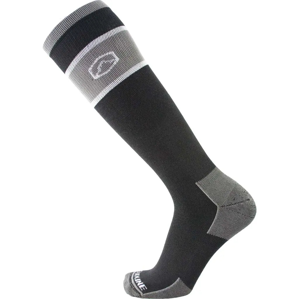 Cloudline Merino Wool Ski & Snowboard Sock - Ultralight - Black with Grey and White Stripes