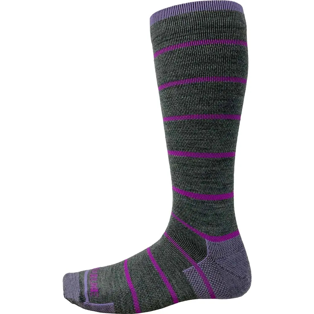 Cloudline Pinstripe Merino Wool Graduated Compression Sock - Ultralight - Purple Pinstripe