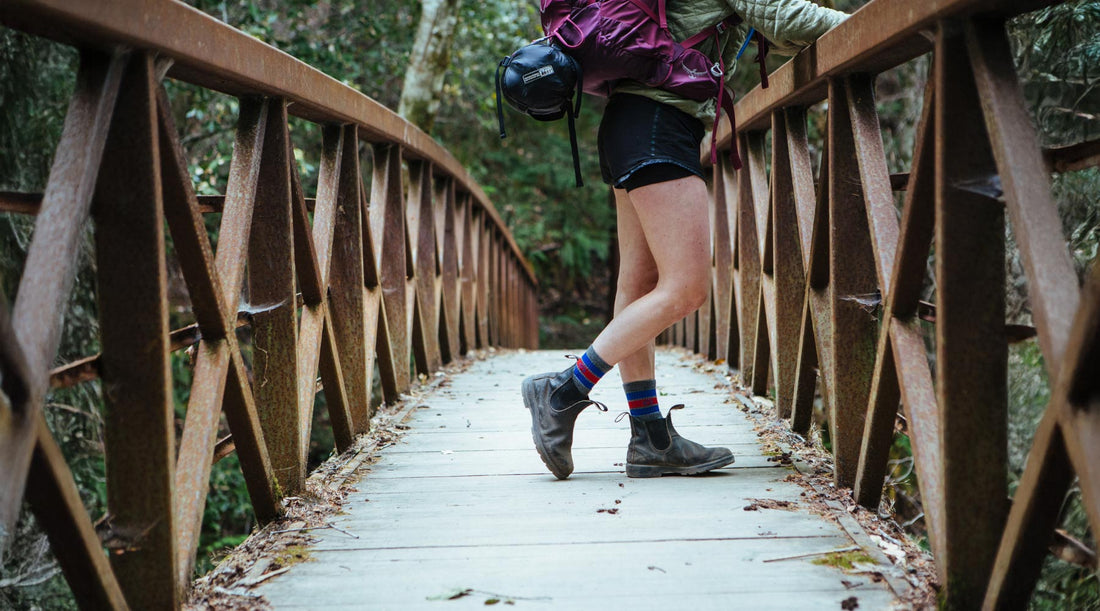 Women wearing Cloudline merino wool socks for backpacking and hiking