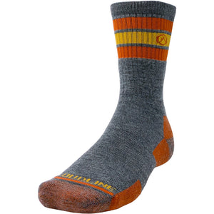 Cloudline Retro Hiking Sock - Medium Cushion - Grey with Orange and Yellow Stripes. 