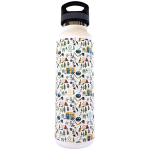 Cloudline Water Bottle with a camping themed pattern