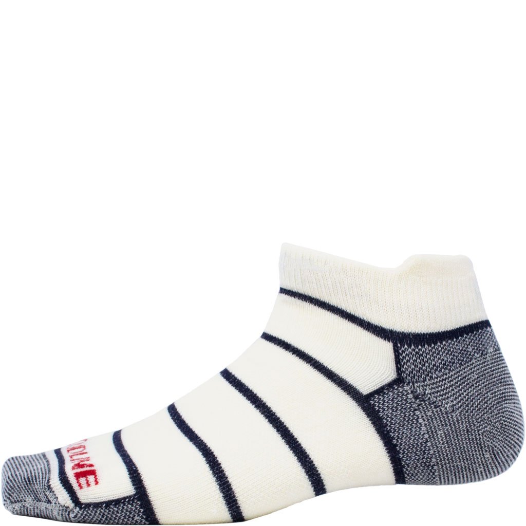 Cloudline Pinstripe No-Show Running Sock - Ultralight - White with Navy Stripes, Toe and Heel