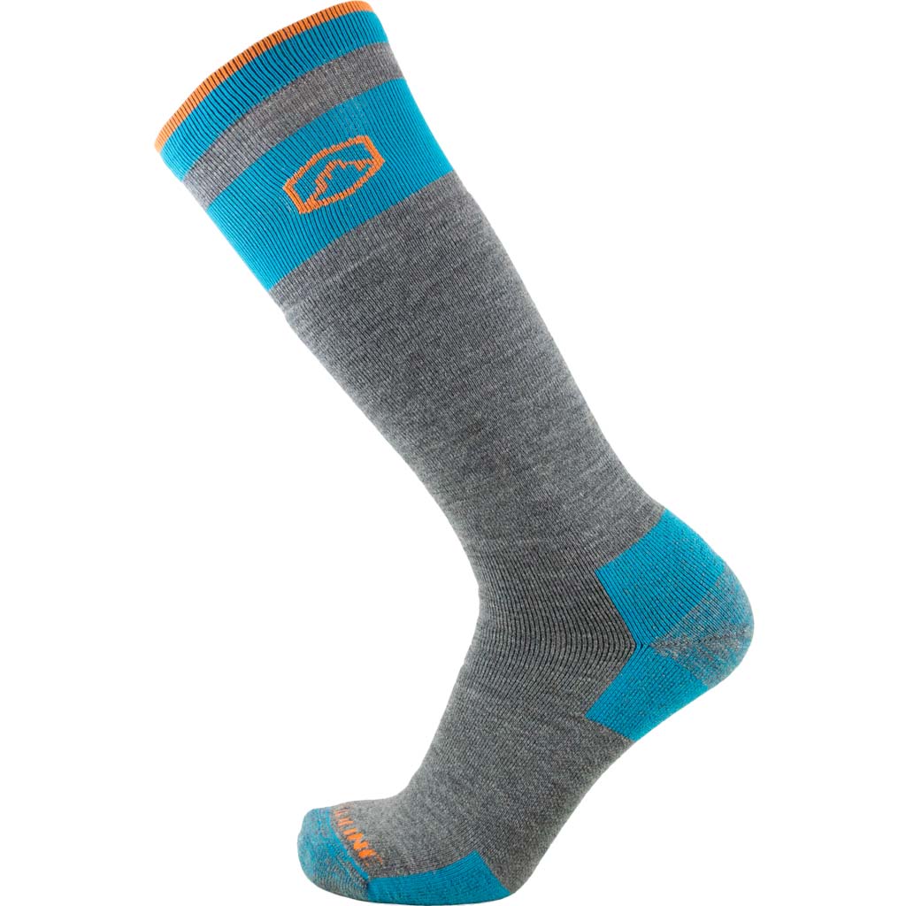 Cloudline Ski & Snowboard Sock - Medium Cushion - Grey with Teal and Orange